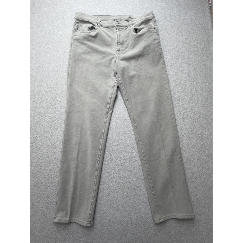 Faherty Jeans Mens 35x32 Gray‎ Light Wash Stretch Straight Denim Pants Casual